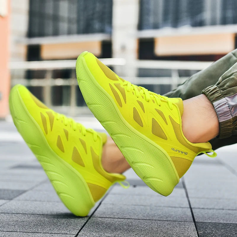 Baskets de Course Respirantes a Semelle epaisse jaune2