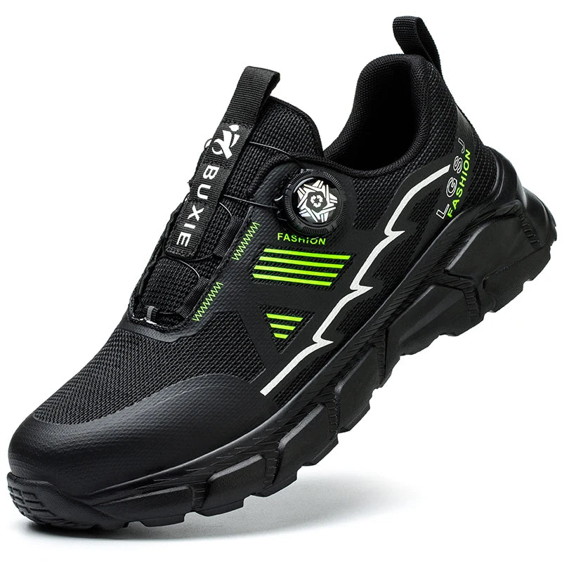 Baskets de Sécurité Ultra -Confortables à Bouton Rotatif noir et vert