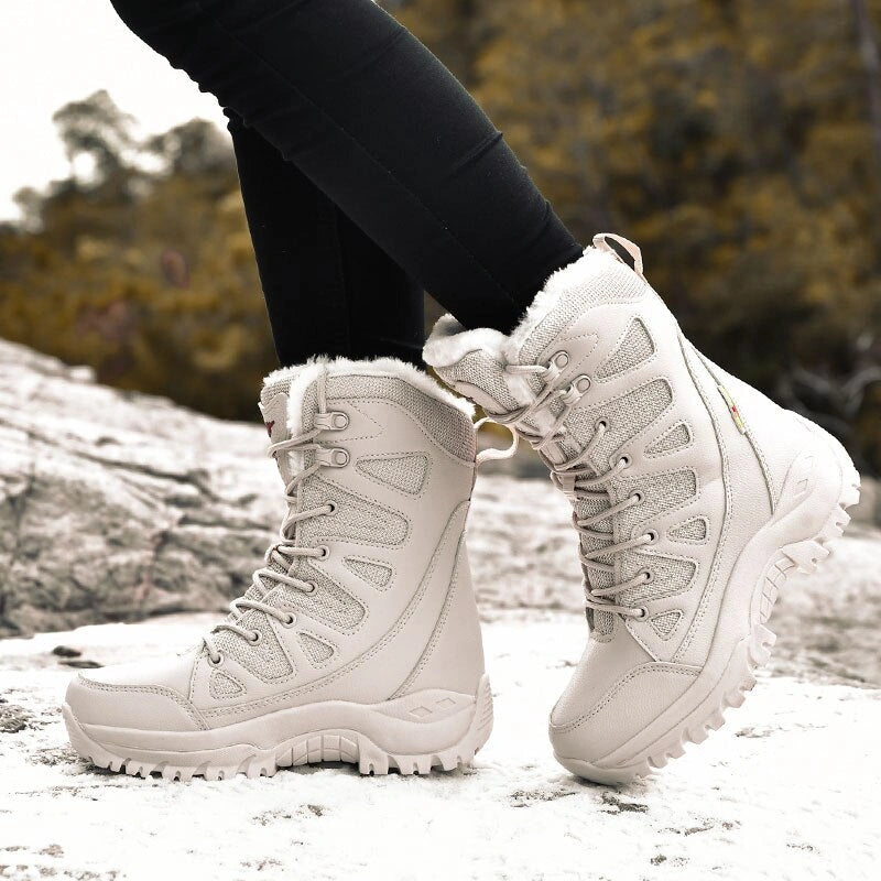 Bottes Tactiques de trekking impermeables et antiderapantes - unisexe beige avec fourrure