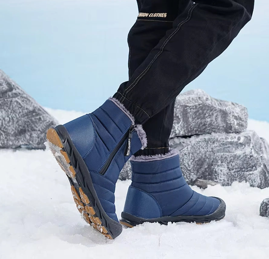Bottes de Neige Unisexe Imperméables et Chaudes en Peluche-bleu3