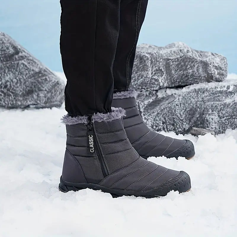 Bottes de Neige Unisexe Imperméables et Chaudes en Peluche-gris3