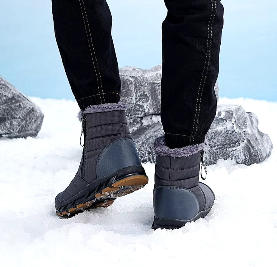 Bottes de Neige Unisexe Imperméables et Chaudes en Peluche-gris4