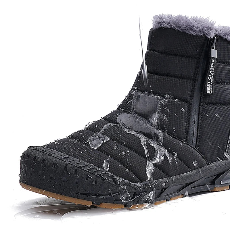 Bottes de Neige Unisexe Imperméables et Chaudes en Peluche-noir1