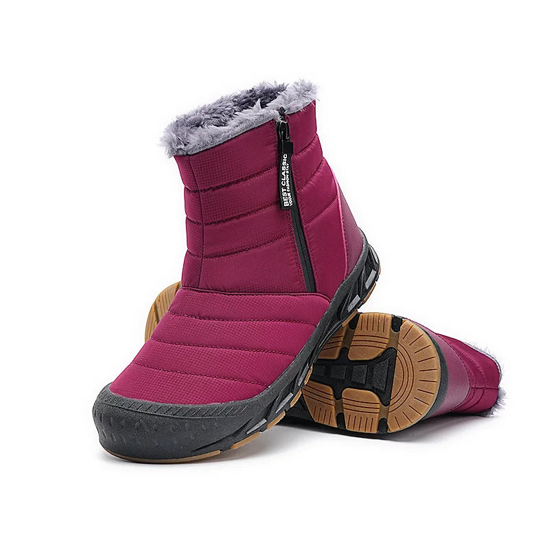 Bottes de Neige Unisexe Imperméables et Chaudes en Peluche-rouge1