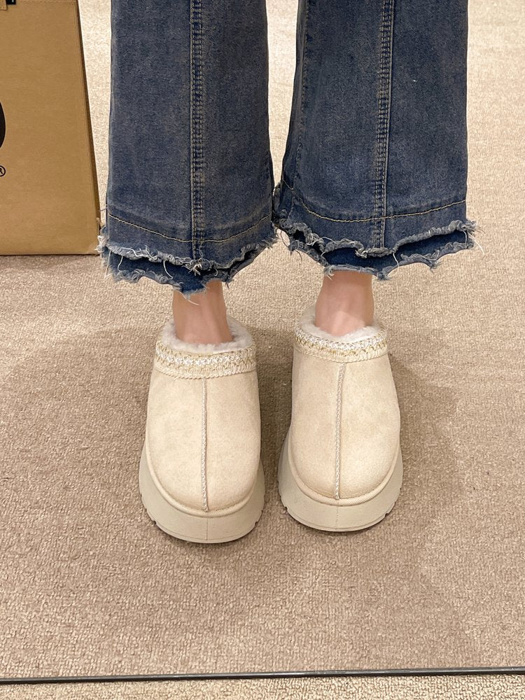 Women's Fur Lined Platform Slippers 