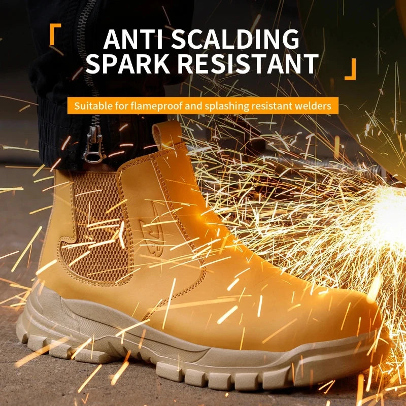 Chaussures de Soudage Anti-Étincelle – Sécurité Montante Imperméable-jaune1