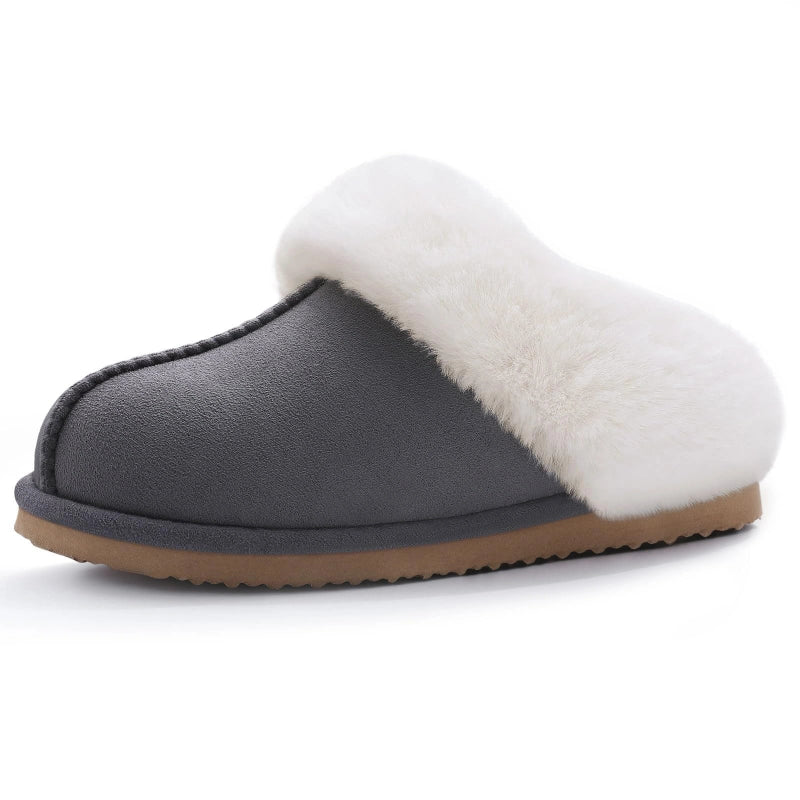 Pantoufles d'Hiver en Daim et Doublées de Fourrure - Unisexe gris