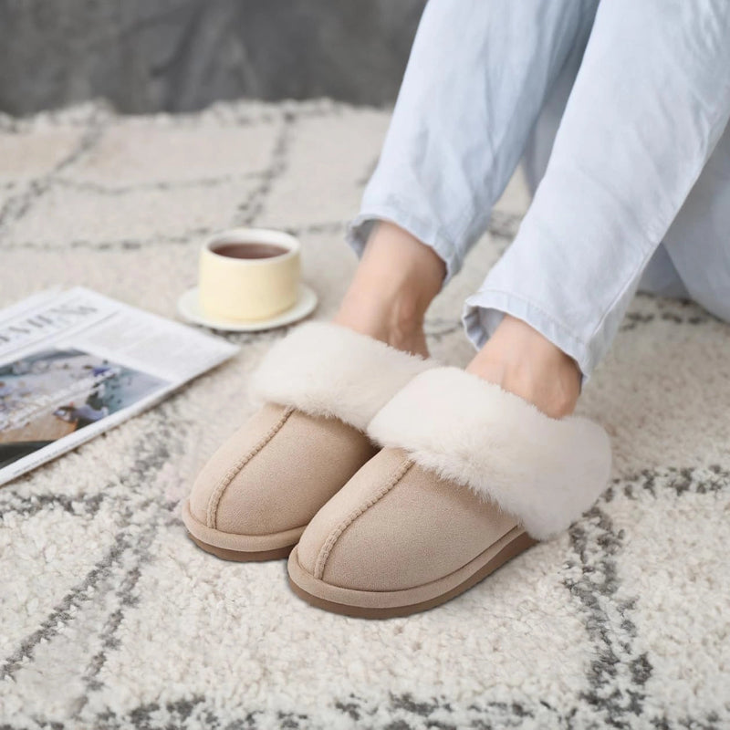 Pantoufles d'Hiver en Daim et Doublées de Fourrure - Unisexe kaki1
