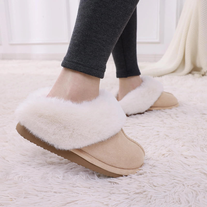 Pantoufles d'Hiver en Daim et Doublées de Fourrure - Unisexe kaki2