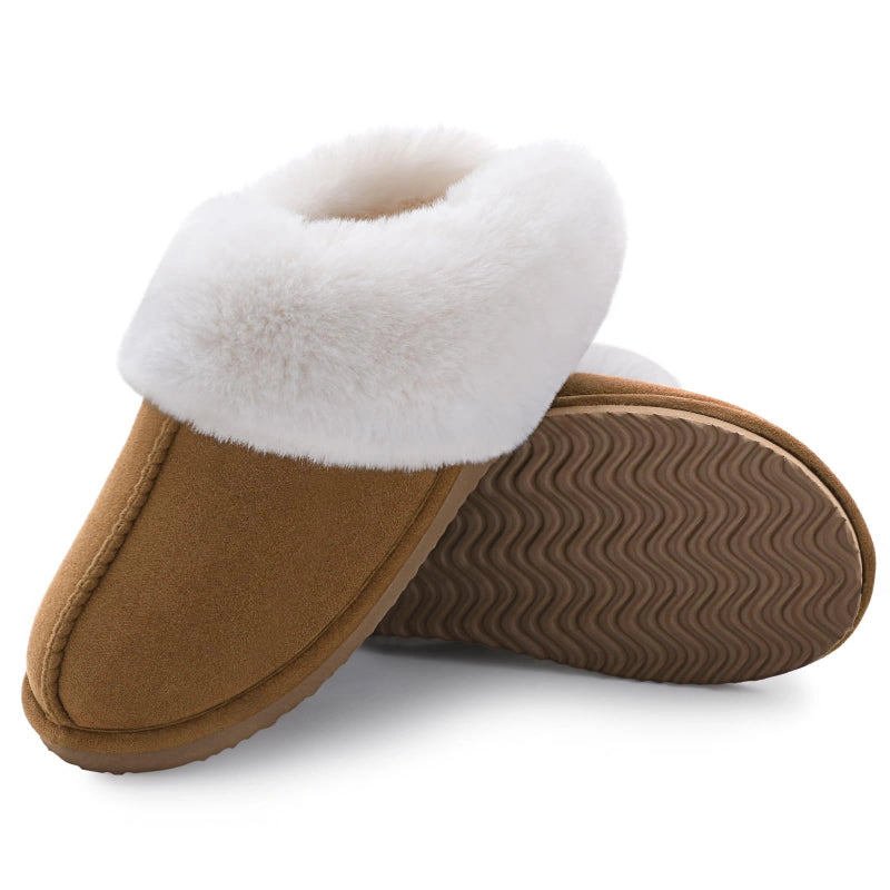 Pantoufles d'Hiver en Daim et Doublées de Fourrure - Unisexe marron