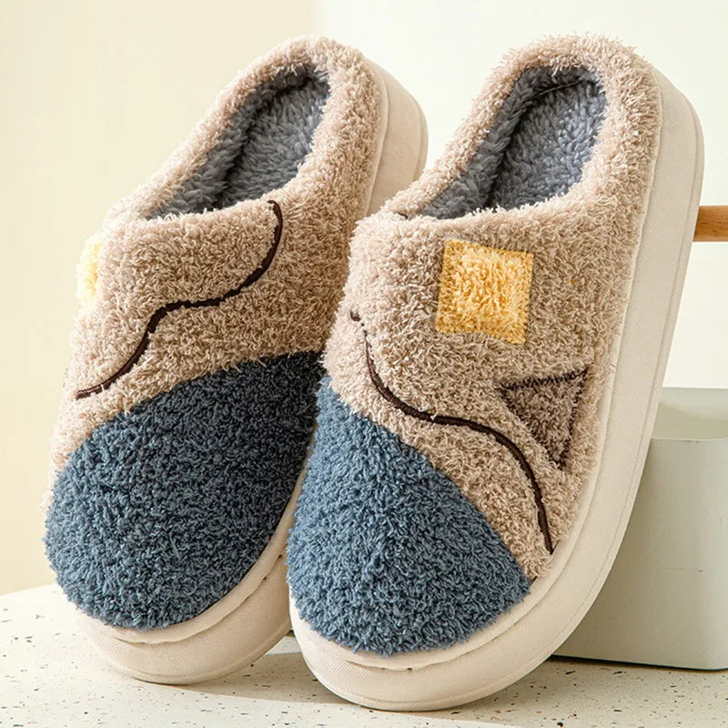 Pantoufles dhiver Douces et Confortables en Peluche – Unisexe bleu