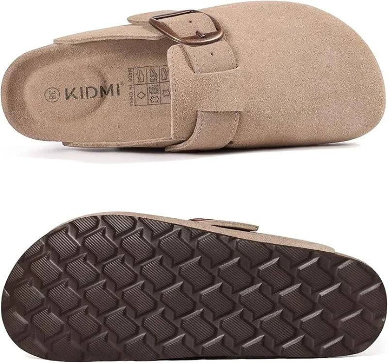 Sabots en Cuir Suede avec Grande Boucle taupe1