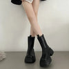 Women's Black Waterproof Faux Leather Flat Heel Ankle Boots